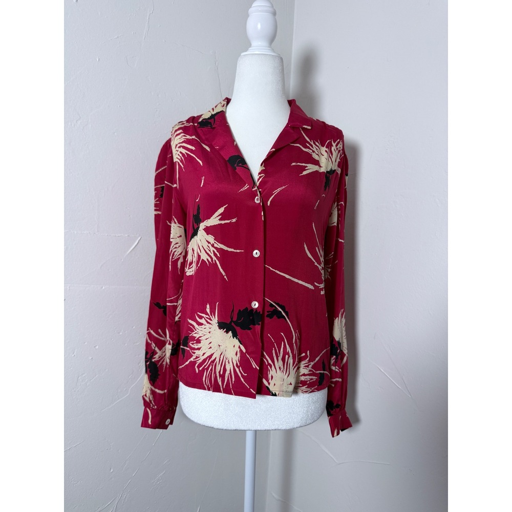 Vintage Carole Little Saint Tropez West 100% Silk Floral Blouse Size 4